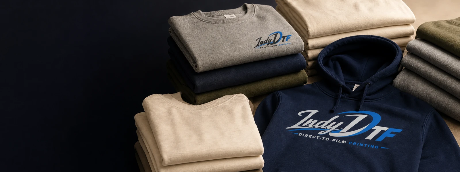 Folded custom apparel with brand logo placement